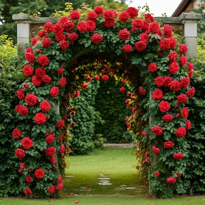 Роза плетистая Алый Триумф купить по цене от 319р. в интернет-магазине «Посадика» с доставкой почтой в в Шадринске и по всей России – [изображение №1].